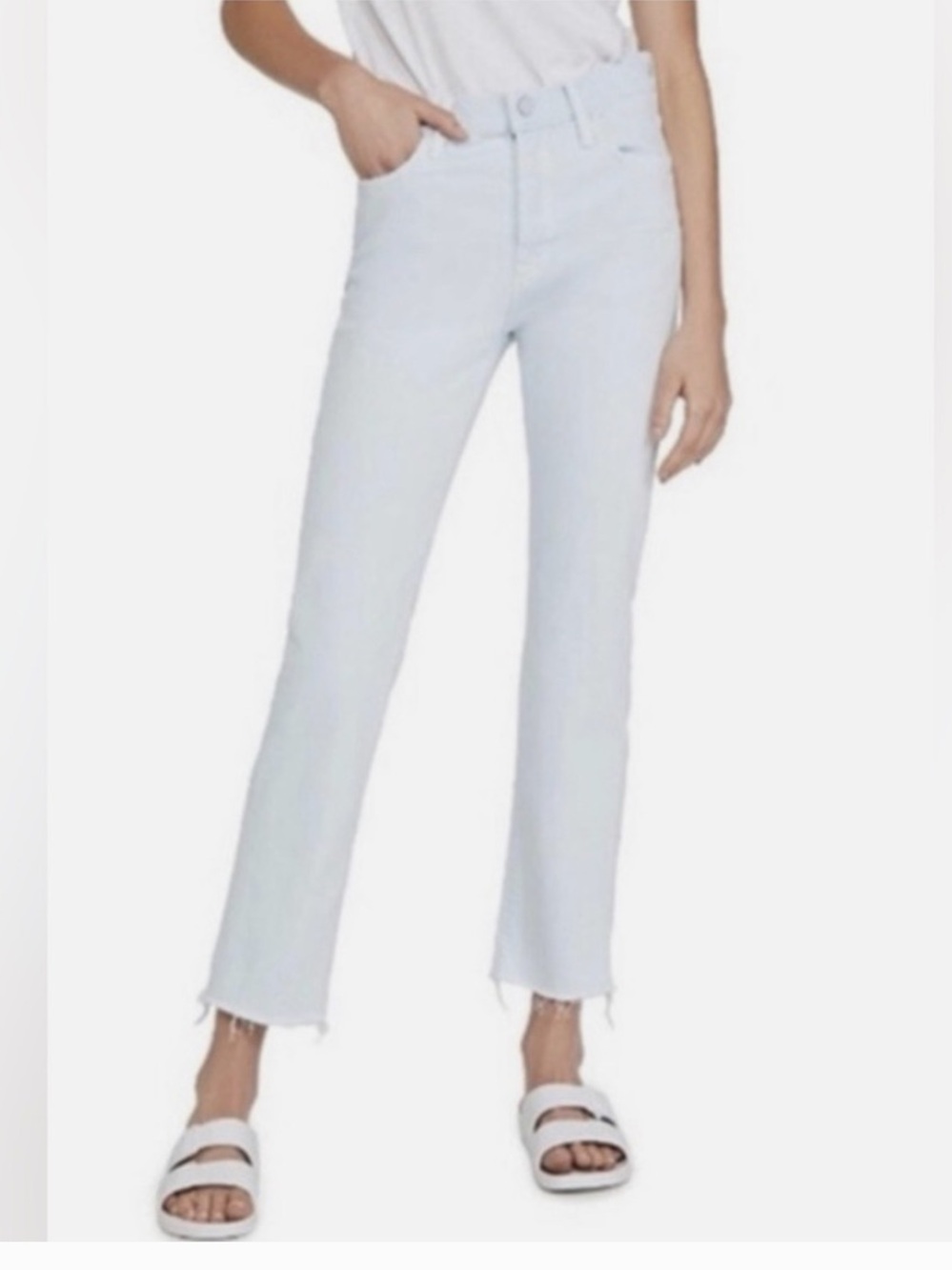 MOTHER The Scrapper Cuff Ankle Fray Jeans in white